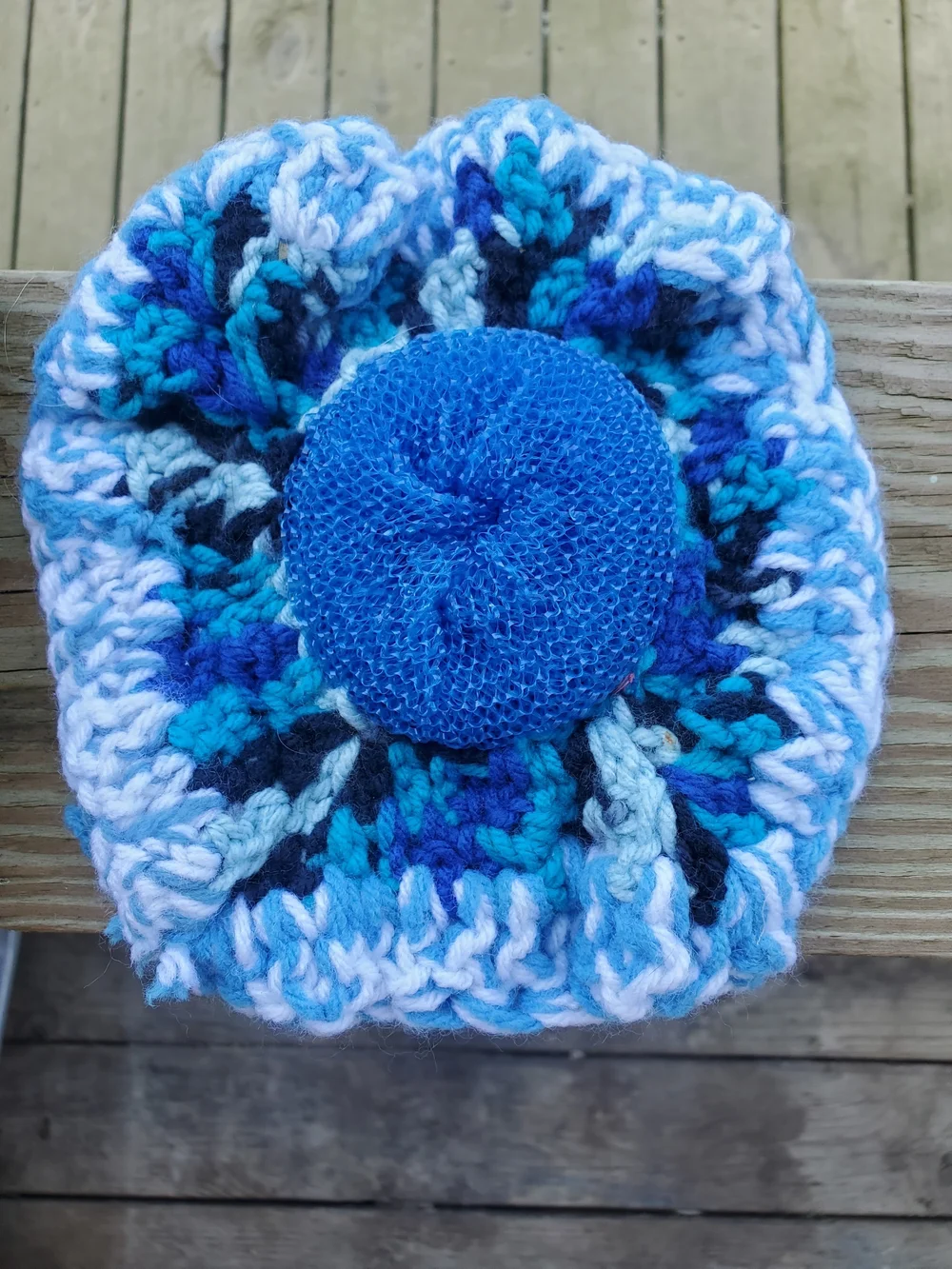 Blue Floral Crochet Top Hanging KitchenTowel & Matching Scrubbie